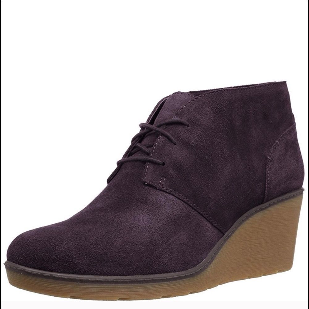 Women’s Suede Wedge Ankle Boot in Dark Plum